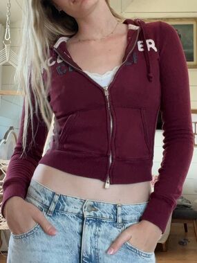 2000s Vintage XS Hollister Burgundy Full-Zip Hoodie